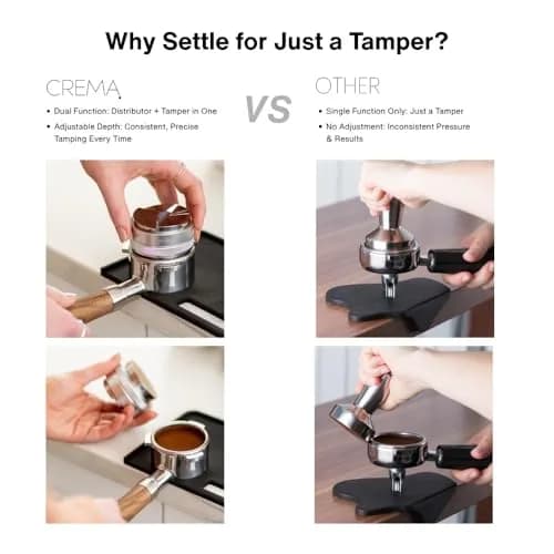 CREMA 53.3mm Coffee Distributor & Hand Tamper for Breville Portafilters | 1lb 3oz (530g) Stainless Steel Base | Silver thumbnail 5