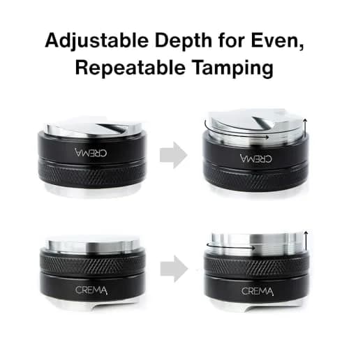 CREMA Coffee Products 51mm Hand Tamper & Coffee Distributor for Delonghi | Compatible w/any 51mm | Double-Sided, Adjustable Depth Tool | Durable 304 Stainless Steel | Silver thumbnail 4