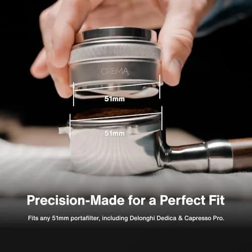 CREMA Coffee Products 51mm Hand Tamper & Coffee Distributor for Delonghi | Compatible w/any 51mm | Double-Sided, Adjustable Depth Tool | Durable 304 Stainless Steel | Silver thumbnail 2