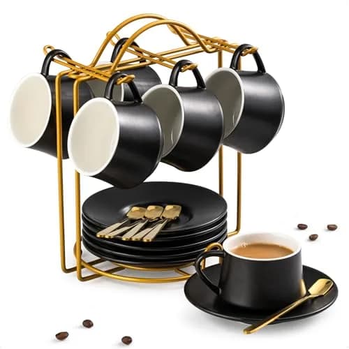 YHOSSEUN Black 4 oz Drinking Cup Set of 6 | Elegant Espresso & Coffee Cups with Stand thumbnail 1