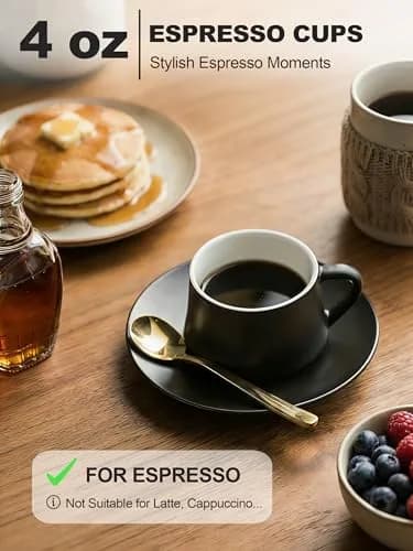 YHOSSEUN Black 4 oz Drinking Cup Set of 6 | Elegant Espresso & Coffee Cups with Stand thumbnail 4