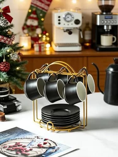 YHOSSEUN Black 4 oz Drinking Cup Set of 6 | Elegant Espresso & Coffee Cups with Stand thumbnail 5