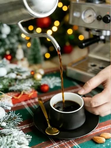 YHOSSEUN Black 4 oz Drinking Cup Set of 6 | Elegant Espresso & Coffee Cups with Stand thumbnail 6