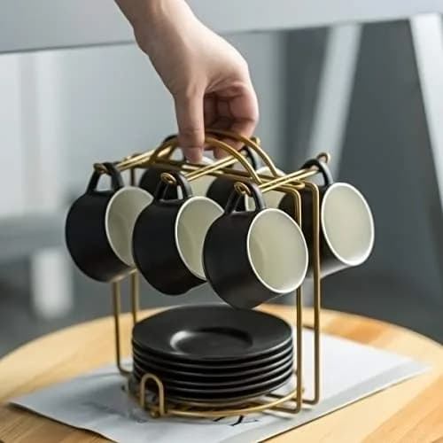 YHOSSEUN Black 4 oz Drinking Cup Set of 6 | Elegant Espresso & Coffee Cups with Stand thumbnail 7