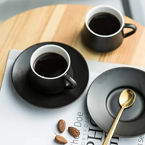 YHOSSEUN Black 4 oz Drinking Cup Set of 6 | Elegant Espresso & Coffee Cups with Stand thumbnail 8