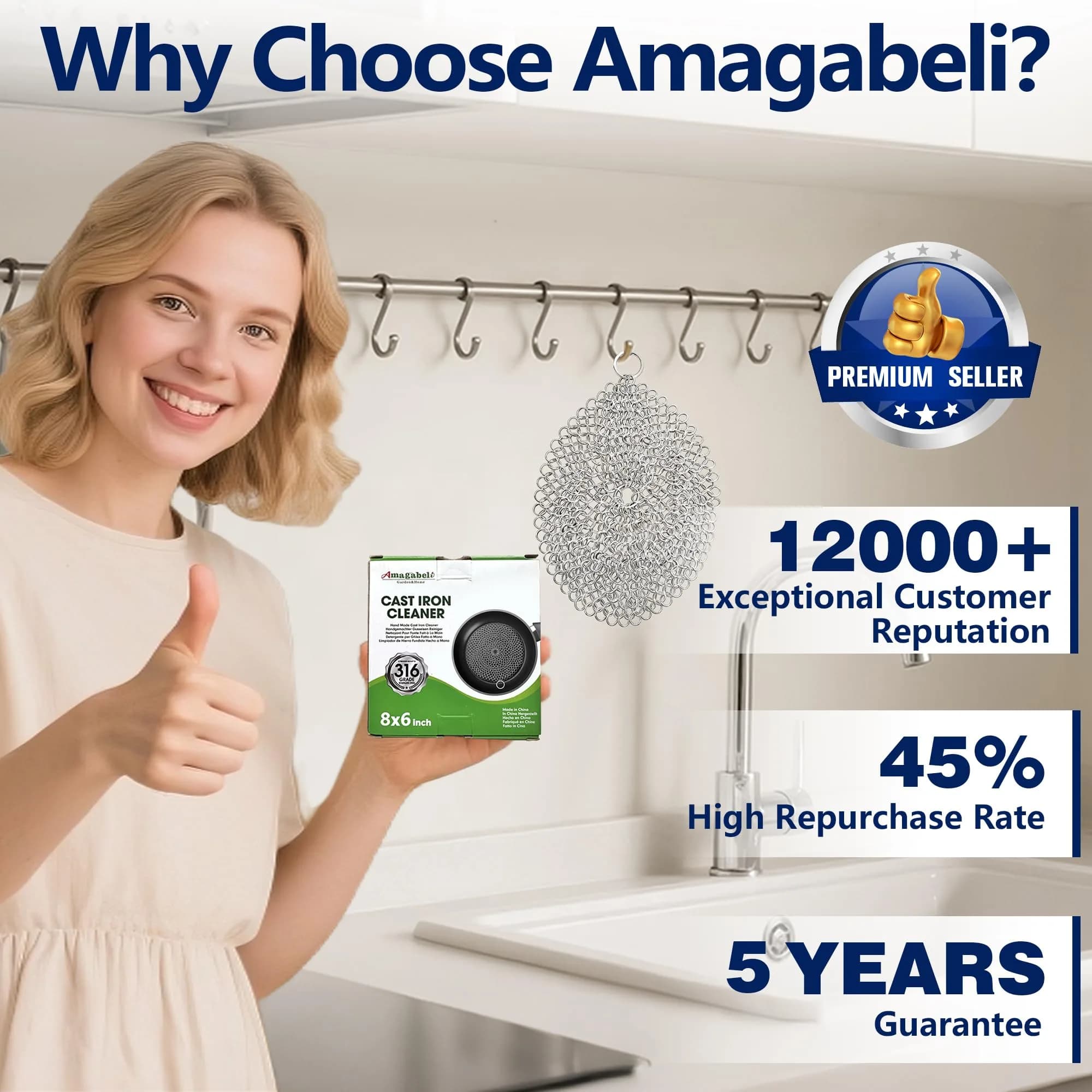 AMAGABELI GARDEN & HOME 8-inch Round Chainmail Scrubber | 316L Stainless Steel for Cast Iron Pans - view 5