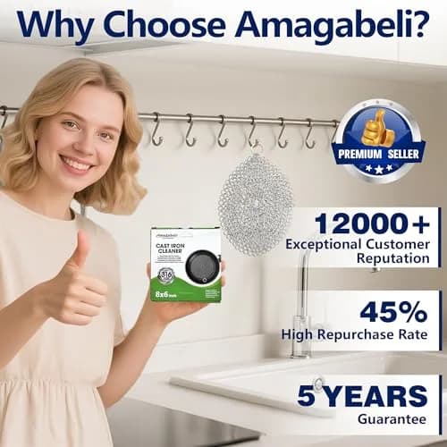 AMAGABELI GARDEN & HOME 8-inch Round Chainmail Scrubber | 316L Stainless Steel for Cast Iron Pans thumbnail 5