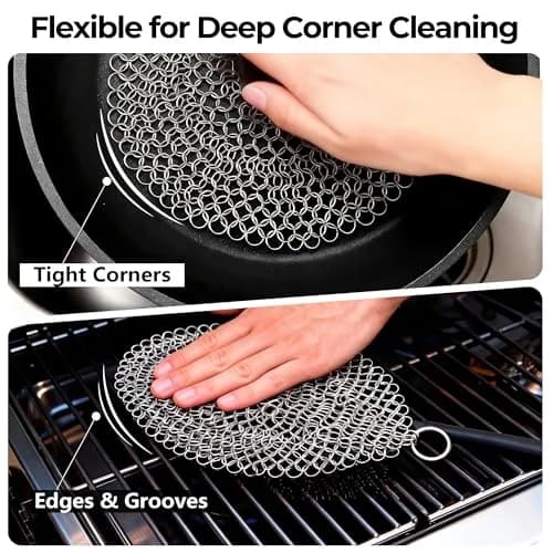 AMAGABELI GARDEN & HOME 8-inch Round Chainmail Scrubber | 316L Stainless Steel for Cast Iron Pans thumbnail 7