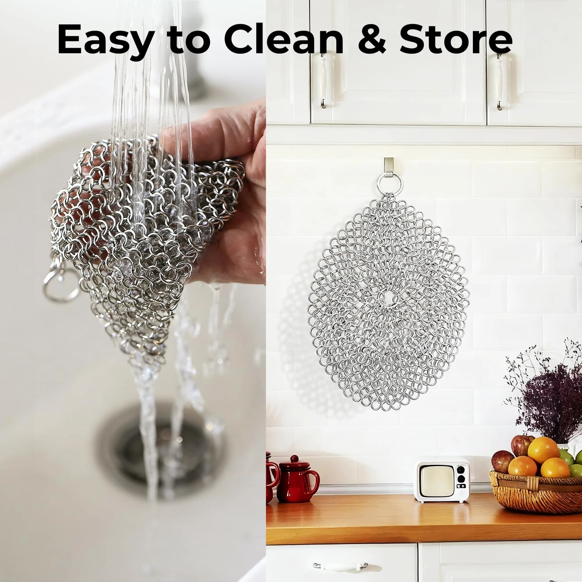 AMAGABELI GARDEN & HOME 8-inch Round Chainmail Scrubber | 316L Stainless Steel for Cast Iron Pans - view 8