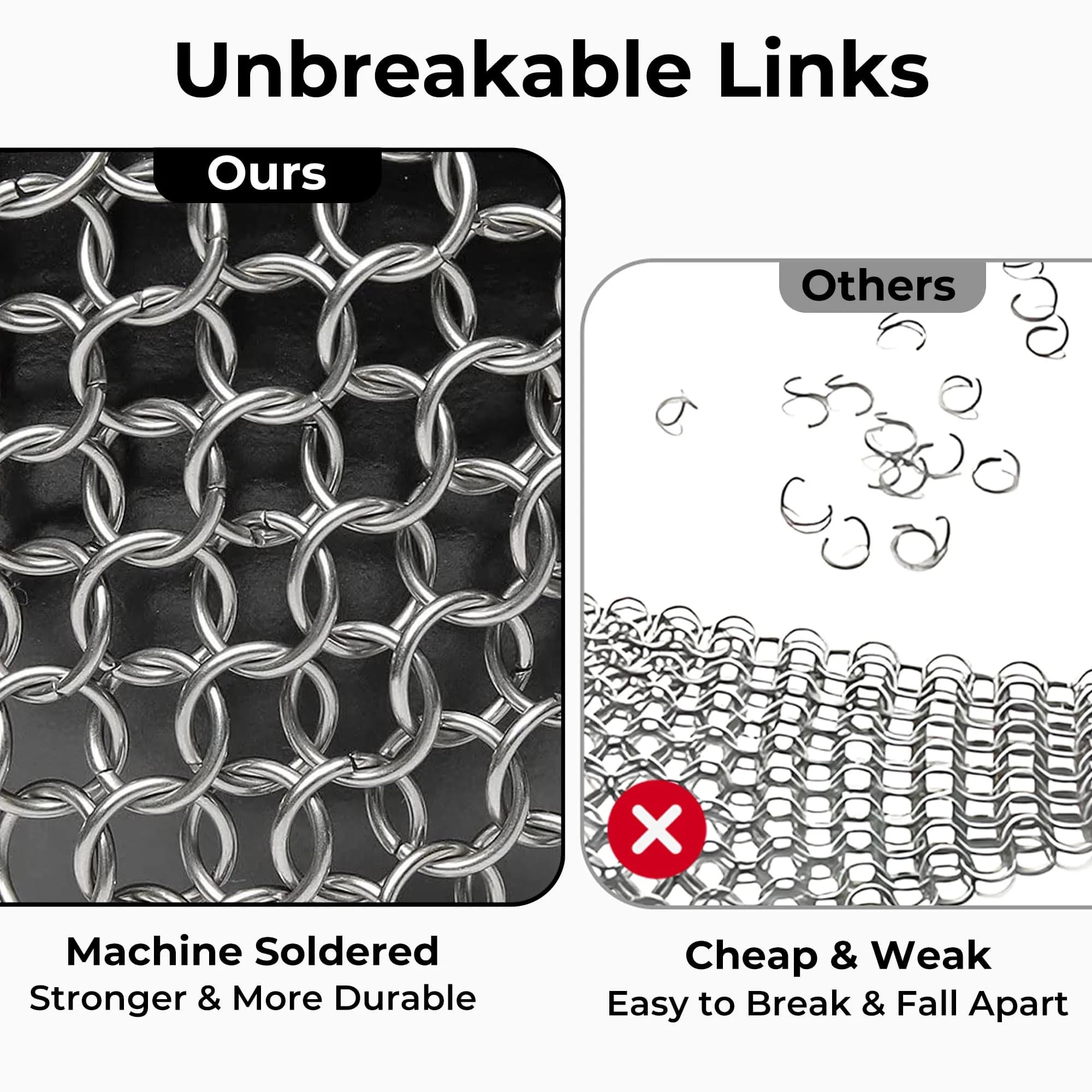 Amagabeli Cast Iron Cleaner with Handle Stainless Steel Chainmail Pan Scrubber 25cm x 25cm (10" x 10") | Machine Soldered for Durability - view 5