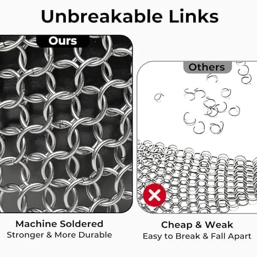 Amagabeli Cast Iron Cleaner with Handle Stainless Steel Chainmail Pan Scrubber 25cm x 25cm (10" x 10") | Machine Soldered for Durability thumbnail 5