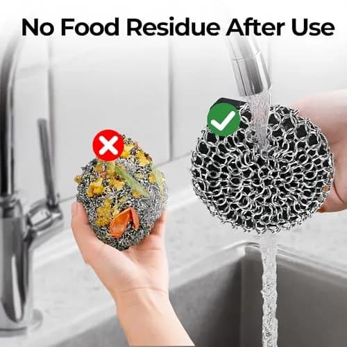 Amagabeli Cast Iron Cleaner with Handle Stainless Steel Chainmail Pan Scrubber 25cm x 25cm (10" x 10") | Machine Soldered for Durability thumbnail 6