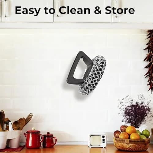 Amagabeli Cast Iron Cleaner with Handle Stainless Steel Chainmail Pan Scrubber 25cm x 25cm (10" x 10") | Machine Soldered for Durability thumbnail 7
