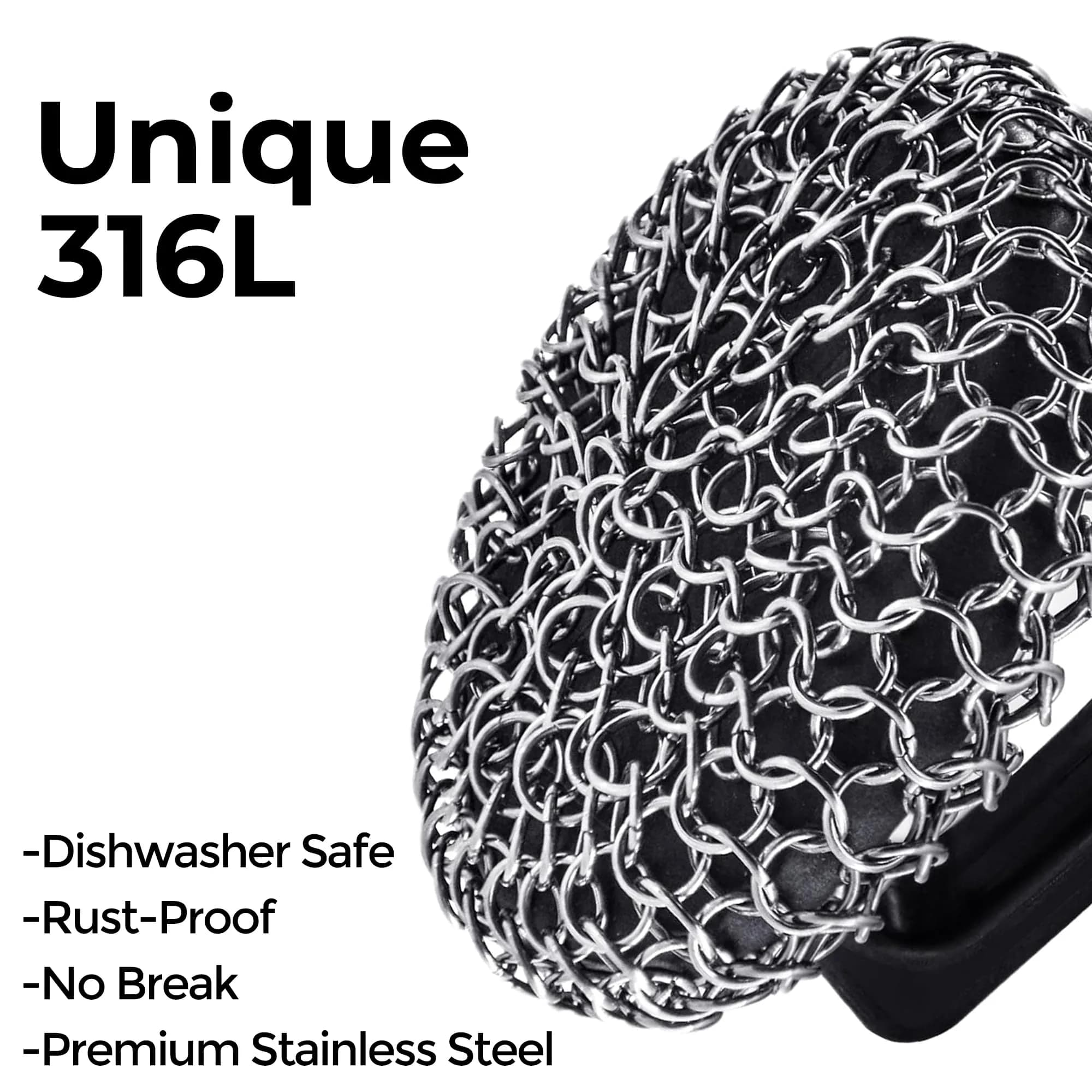 Amagabeli Cast Iron Cleaner with Handle Stainless Steel Chainmail Pan Scrubber 25cm x 25cm (10" x 10") | Machine Soldered for Durability - view 2