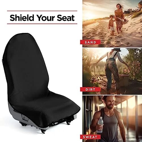 lebogner Waterproof Sweat Towel Car Seat Cover for Gym, Running, Swimming, Beach, Hiking | Universal Fit Anti-Slip Bucket Seat Protector (Black, 1-Pack) thumbnail 6