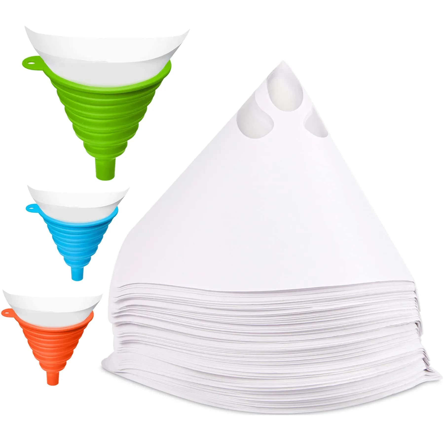 JANYUN 300 Pcs Paint Filter Strainer with Silicone Funnel | 149 Micron Nylon Mesh Cone for Automotive Spray Paint - main product image