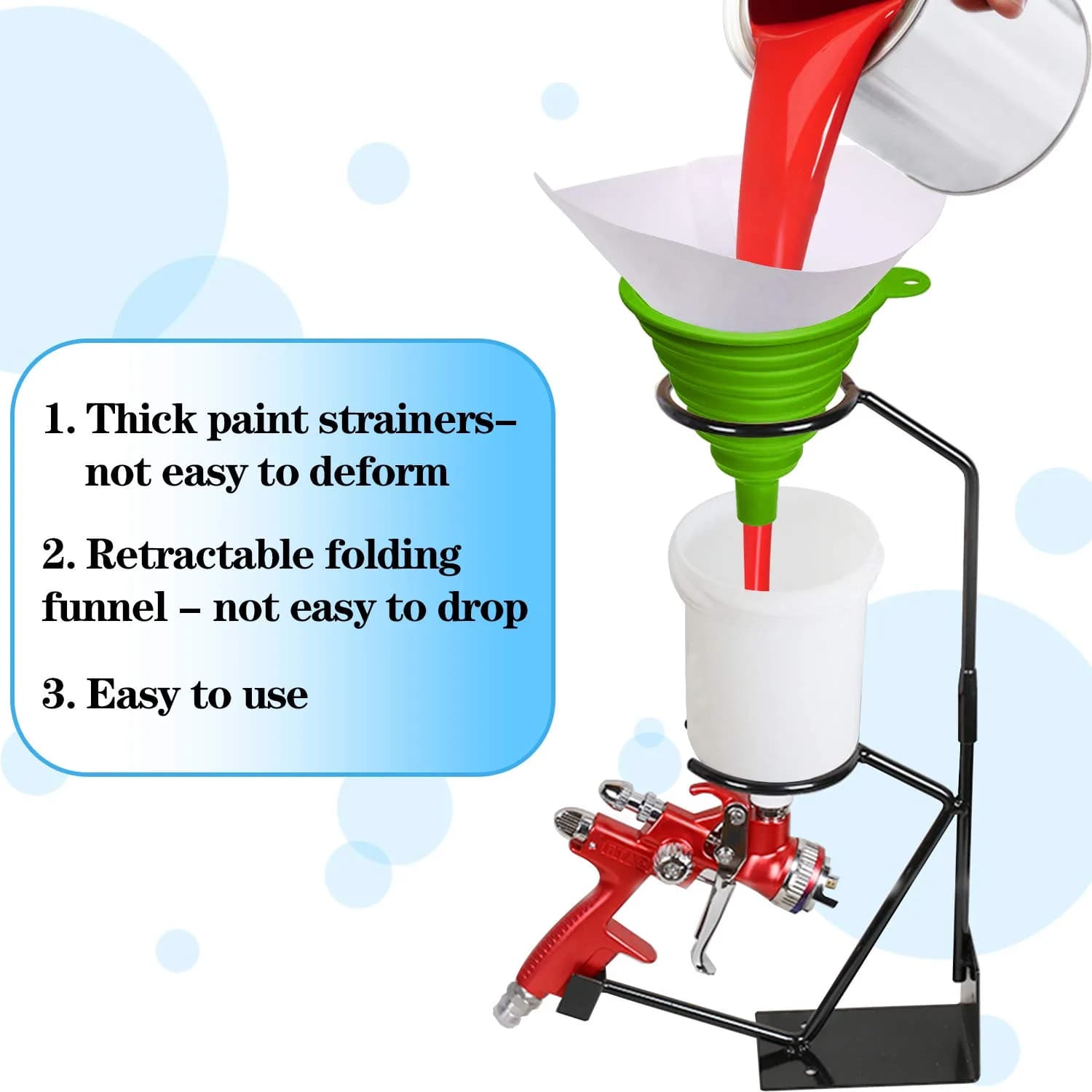 JANYUN 300 Pcs Paint Filter Strainer with Silicone Funnel | 149 Micron Nylon Mesh Cone for Automotive Spray Paint - view 6