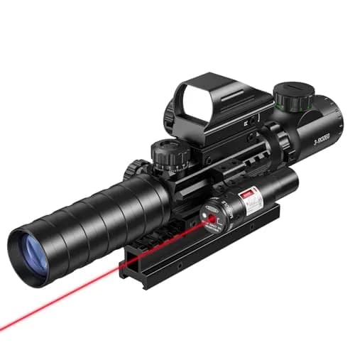 MidTen 3-9x32 4-in-1 Scope Combo with Dual Illuminated Scope Optics & Laser Rangefinder | Aim & Shoot — Red