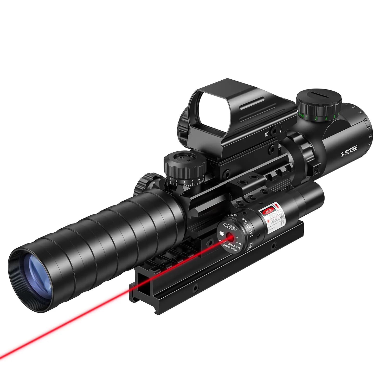 MidTen 3-9x32 4-in-1 Scope Combo with Dual Illuminated Scope Optics & Laser Rangefinder | Aim & Shoot