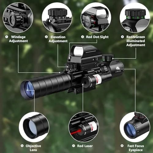MidTen 3-9x32 4-in-1 Scope Combo with Dual Illuminated Scope Optics & Laser Rangefinder | Aim & Shoot thumbnail 2