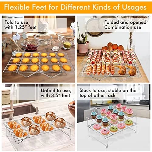 TeamFar Cooling Rack, 5-Tiers Stainless Steel Baking Cooling Wire Rack | Heavy Gauge, Stackable & Dishwasher Safe thumbnail 4