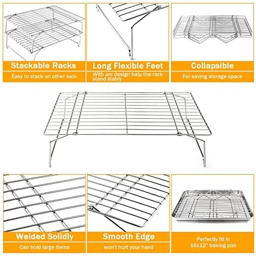 TeamFar Cooling Rack, 5-Tiers Stainless Steel Baking Cooling Wire Rack | Heavy Gauge, Stackable & Dishwasher Safe thumbnail 3