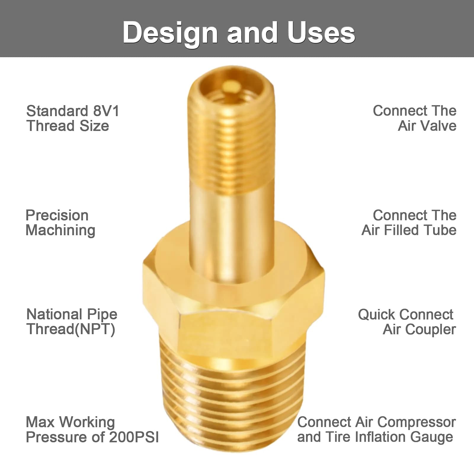 GODESON 1/4" NPT Brass Schrader Tank Valve 4-Pack | Anti-Corrosion, 200 PSI Max Working Pressure - view 4