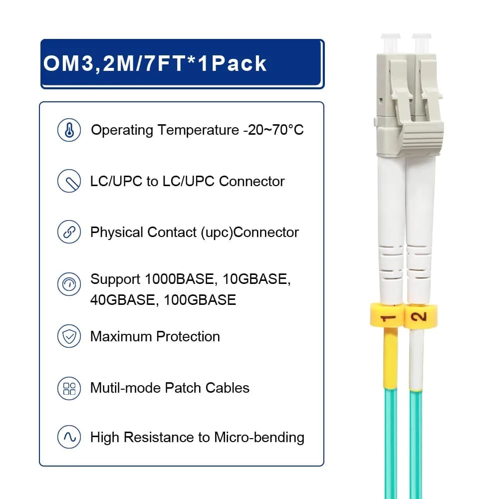 FLYPROFiber LC to LC Fiber Patch Cable OM3 Multimode 2M (7ft) 4-Pack | 10Gbps Data Transfer - view 4