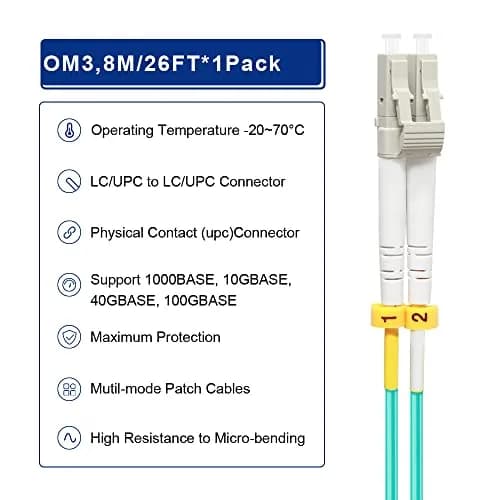FLYPROFiber OM3 LC-LC Fiber Optic Patch Cable 8M (26ft) | 10Gb Multimode Duplex UPC Aqua thumbnail 5
