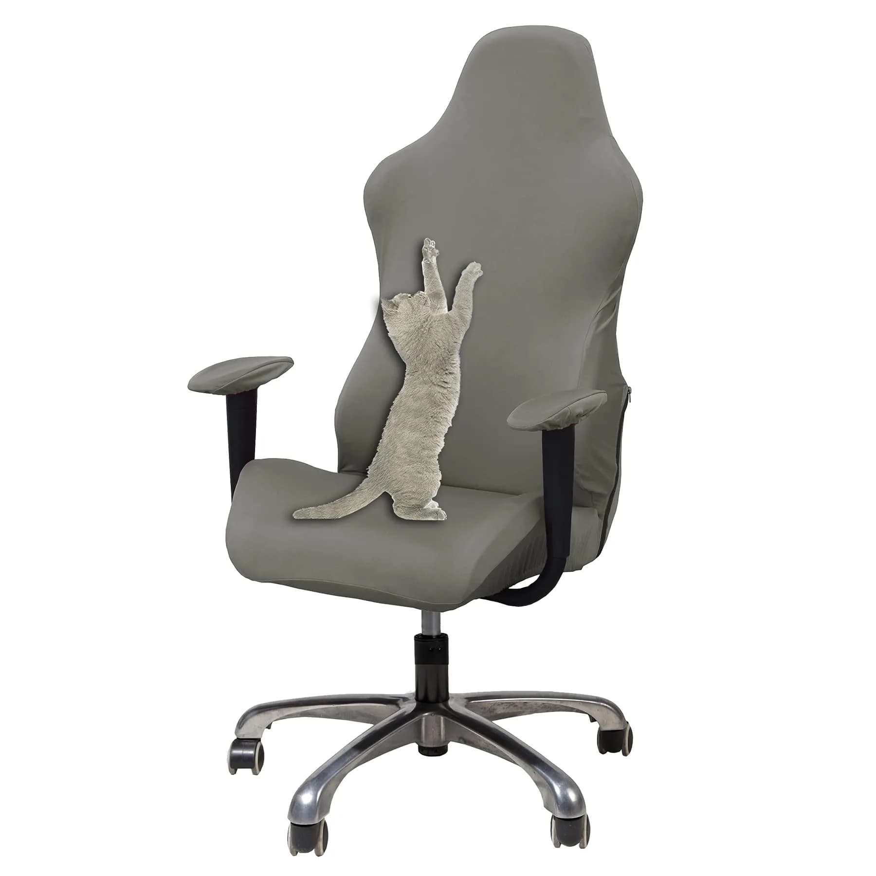 WOMACO Gaming Chair Slipcover for Leather Chairs | Durable Stretch Fabric, One-Size, Grey