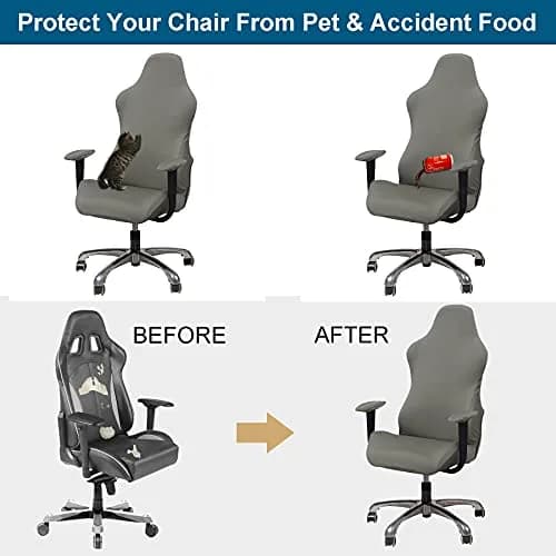 WOMACO Gaming Chair Slipcover for Leather Chairs | Durable Stretch Fabric, One-Size, Grey thumbnail 4