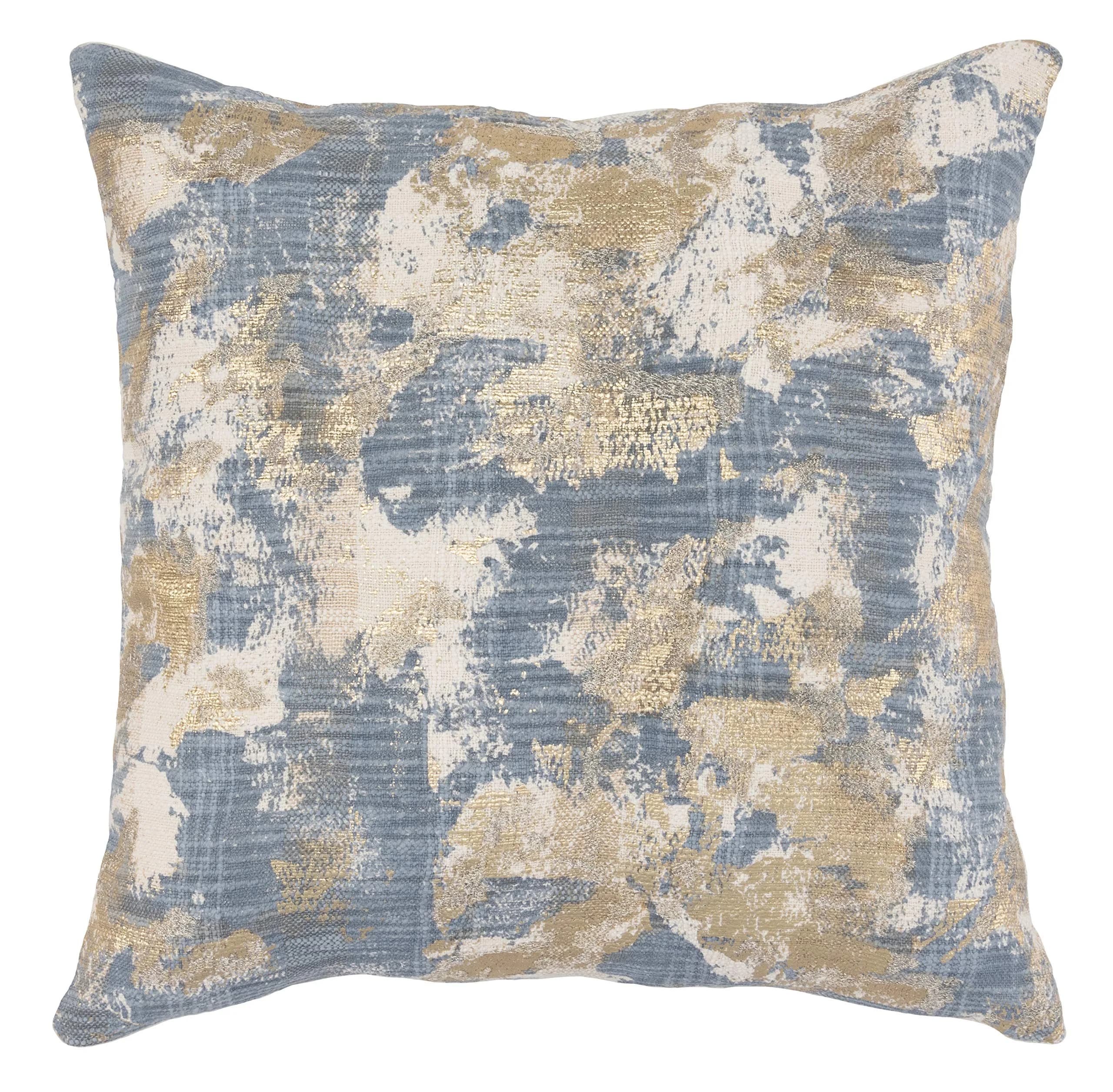 Kosas Home Lucia Accent Pillow, 22x22, Blue | Watercolor Design with Metallic Embroidery (70-120 chars) — Blue