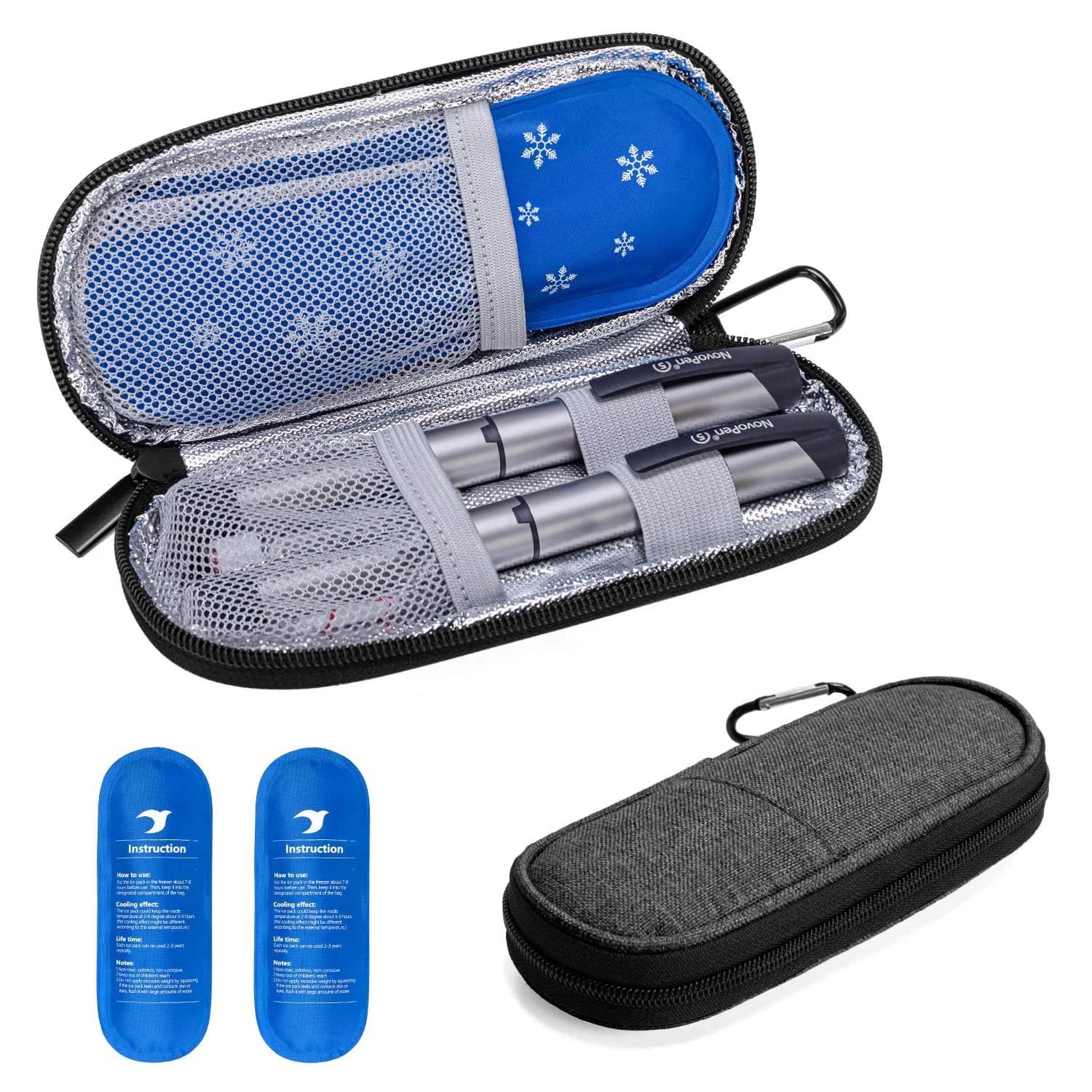 Yarwo Insulin Cooler Travel Case with 2 TSA Approved Ice Packs for Insulin Pens, 19cm (7.4in) | Keeps Medicine Cool for Travel — Gray