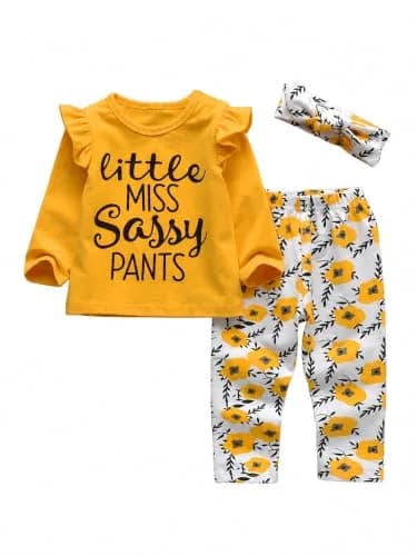 KuKitty Toddler Girl Clothes Letter Tops Floral Pants Outfit Set | Soft Cotton Blend, 12-18 Months, Bright Colors, Perfect for Playdates & Photos thumbnail 1