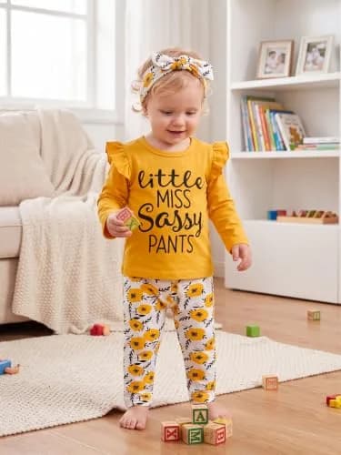 KuKitty Toddler Girl Clothes Letter Tops Floral Pants Outfit Set | Soft Cotton Blend, 12-18 Months, Bright Colors, Perfect for Playdates & Photos thumbnail 4