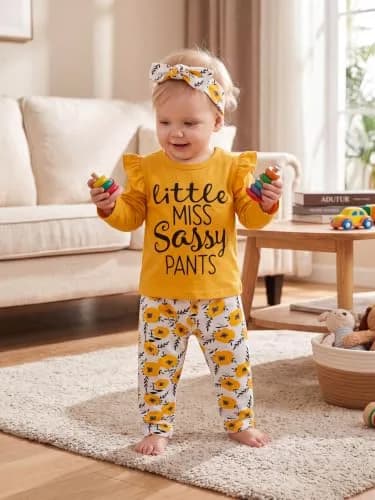 KuKitty Toddler Girl Clothes Letter Tops Floral Pants Outfit Set | Soft Cotton Blend, 12-18 Months, Bright Colors, Perfect for Playdates & Photos thumbnail 5