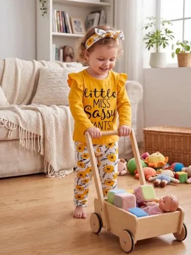KuKitty Toddler Girl Clothes Letter Tops Floral Pants Outfit Set | Soft Cotton Blend, 12-18 Months, Bright Colors, Perfect for Playdates & Photos thumbnail 2
