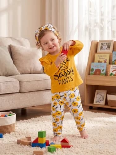 KuKitty Toddler Girl Clothes Letter Tops Floral Pants Outfit Set | Soft Cotton Blend, 12-18 Months, Bright Colors, Perfect for Playdates & Photos thumbnail 3