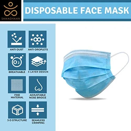 Samadhaan Disposable Face Mask | Pack of 10,000 | 3-Ply Breathable Mask with Adjustable Earloop for Safety & Comfort thumbnail 3