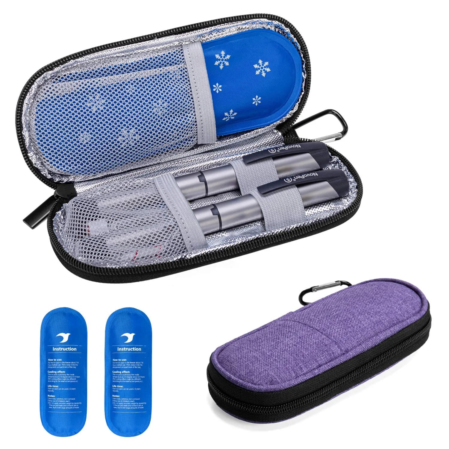 Yarwo Insulin Cooler Travel Case with 2 Ice Packs | Purple, 7.4 x 3.1 x 1.1 inches — Purple