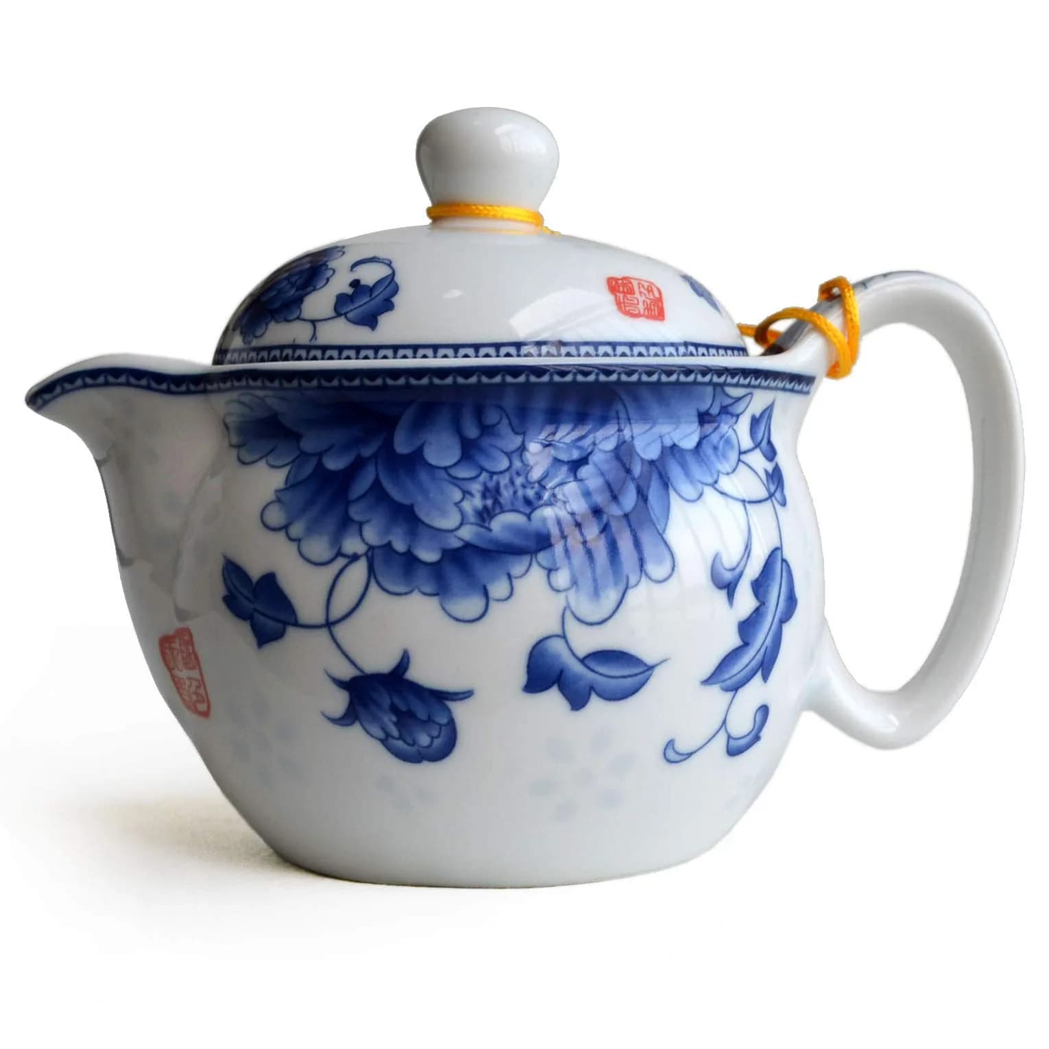 vv8oo Small Teapot 12oz Blue & White Porcelain Tea Pot with Infuser | Elegant Chinese Design for Single-Serve Tea — pot flowers Riches honour