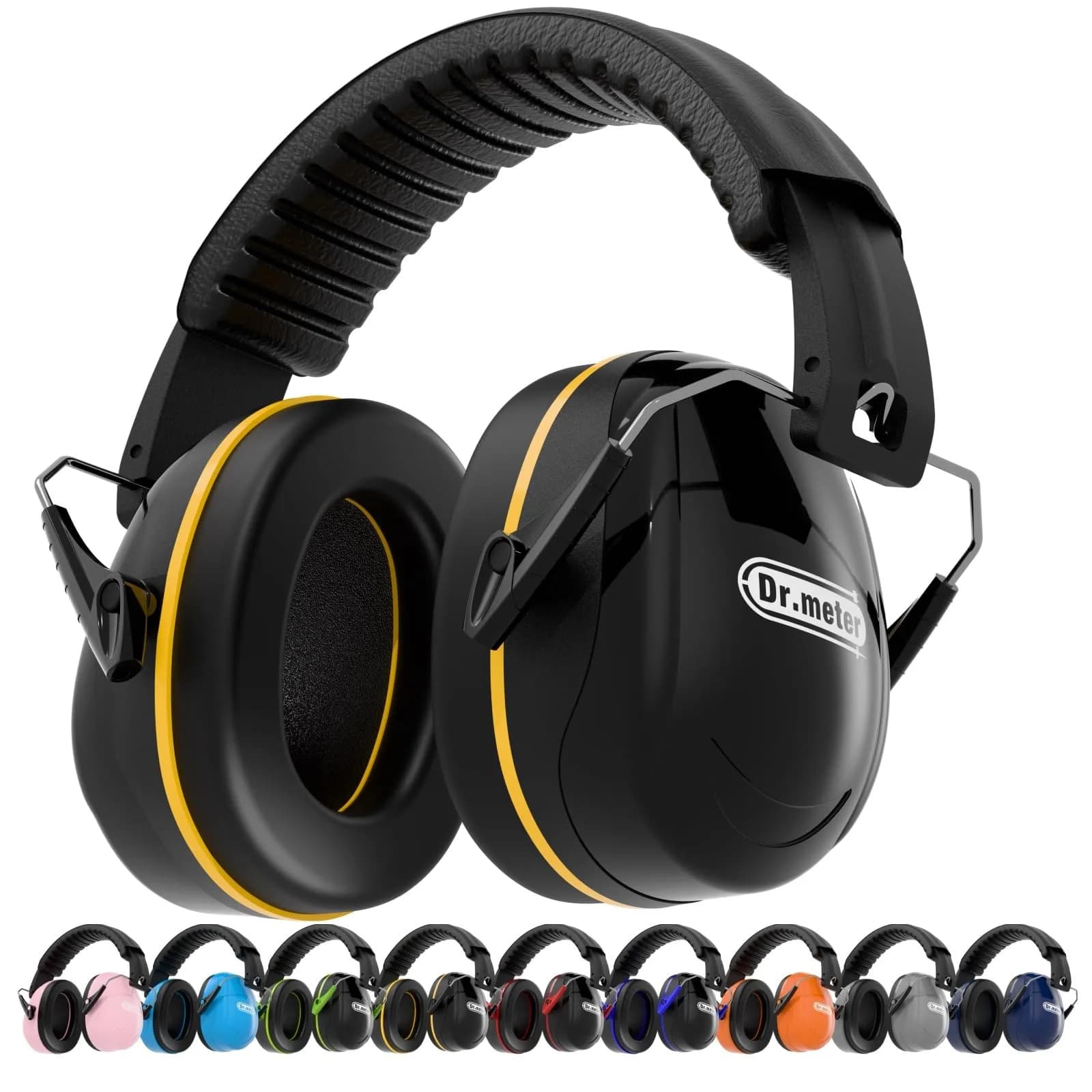 Dr.meter FM-1B Noise Cancelling Earmuffs for Adults & Kids | 31dB SNR (26dB NRR) Noise Reduction — Black Yellow