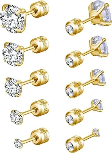 Comelyjewel Hypoallergenic Double Round Cubic Zirconia Stud Earrings Set 6mm (0.24 inches) | 5 Pairs Stainless Steel Pierced Earrings for Men & Women thumbnail 1