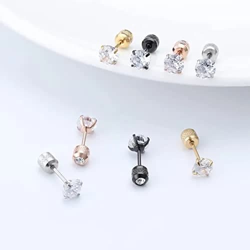 Comelyjewel Hypoallergenic Double Round Cubic Zirconia Stud Earrings Set 6mm (0.24 inches) | 5 Pairs Stainless Steel Pierced Earrings for Men & Women thumbnail 9
