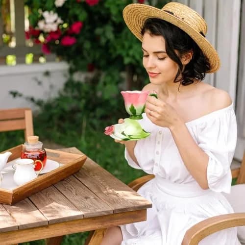 ONEUSTAR Pink Tea Cup and Saucer Set for 1 Ceramic 6 Oz | Rose Theme with Elegant Design thumbnail 4