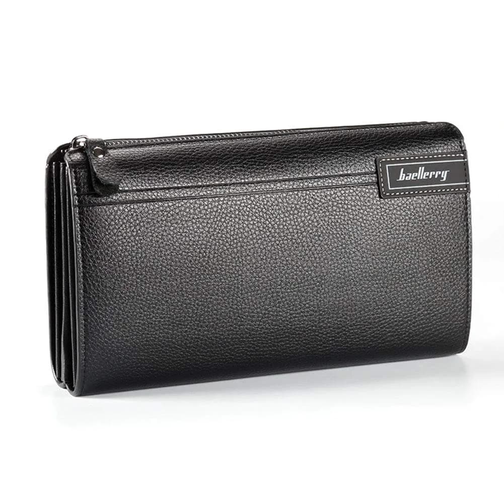 Valentoria Long Faux Leather Clutch Wallet for Men 21.01cm x 3.99cm x 13cm (8.27" x 1.57" x 5.12") | RFID Blocking Business Handbag — Y-black