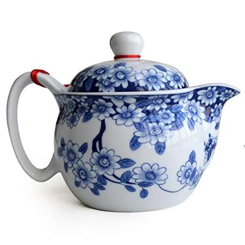 vv8oo Small Teapot 12oz Blue & White Porcelain Tea Pot with Infuser | Elegant Chinese Design for Single-Serve Tea thumbnail 1