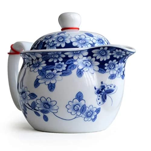 vv8oo Small Teapot 12oz Blue & White Porcelain Tea Pot with Infuser | Elegant Chinese Design for Single-Serve Tea thumbnail 7