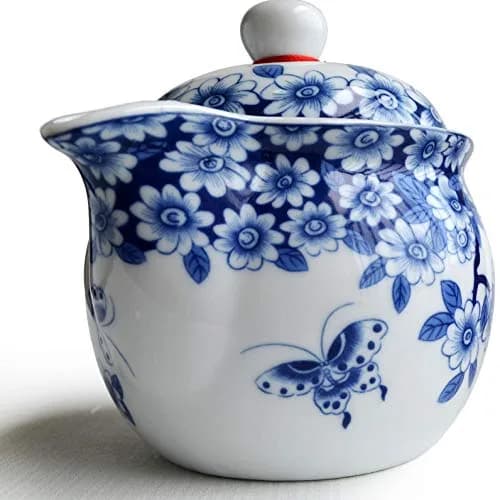 vv8oo Small Teapot 12oz Blue & White Porcelain Tea Pot with Infuser | Elegant Chinese Design for Single-Serve Tea thumbnail 8