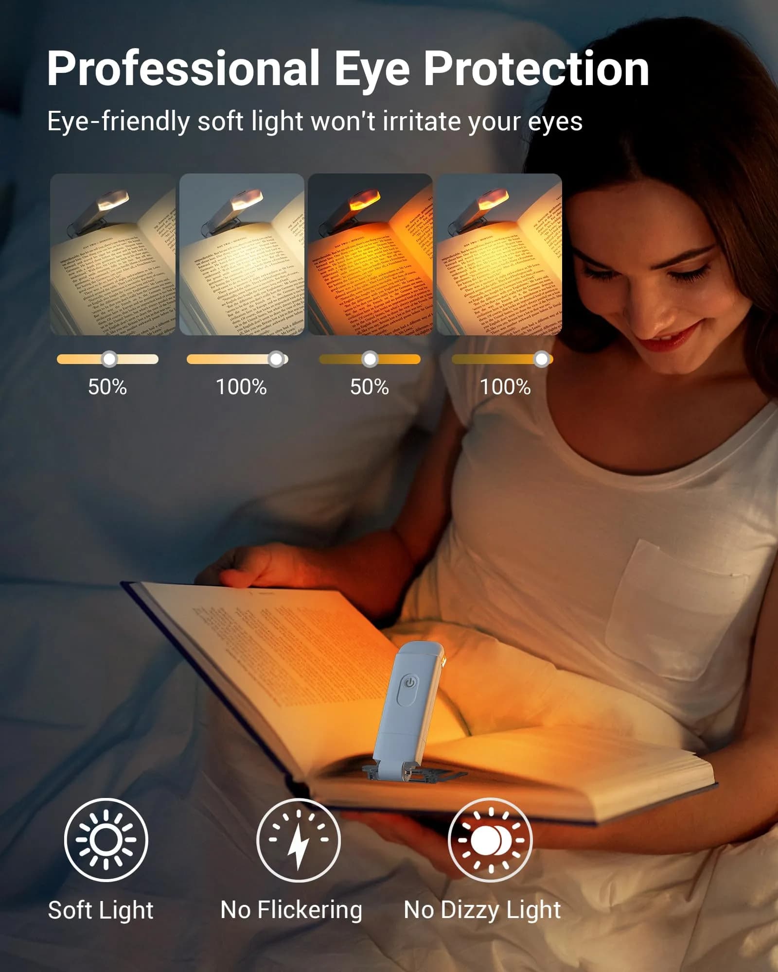 DEWENWILS Book Light for Reading in Bed, 4 Brightness Adjustable, USB Rechargeable, 1.3 oz Lightweight - view 2